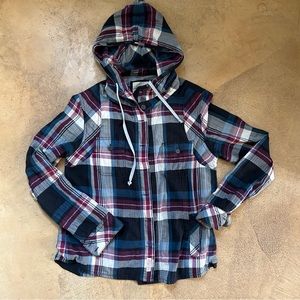 All Saints Plaid Cotton Shirt Jacket with Hood